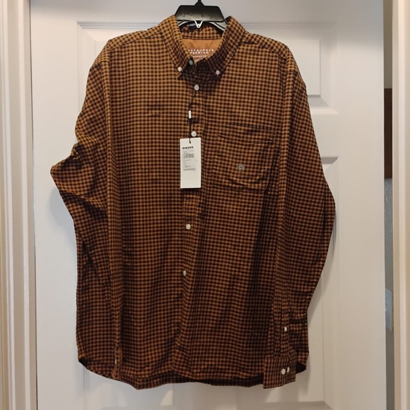 NWT Jack & Jones Premium Oxford Button Down Shirt Brown Black Checkered Size XXL - Picture 1 of 11